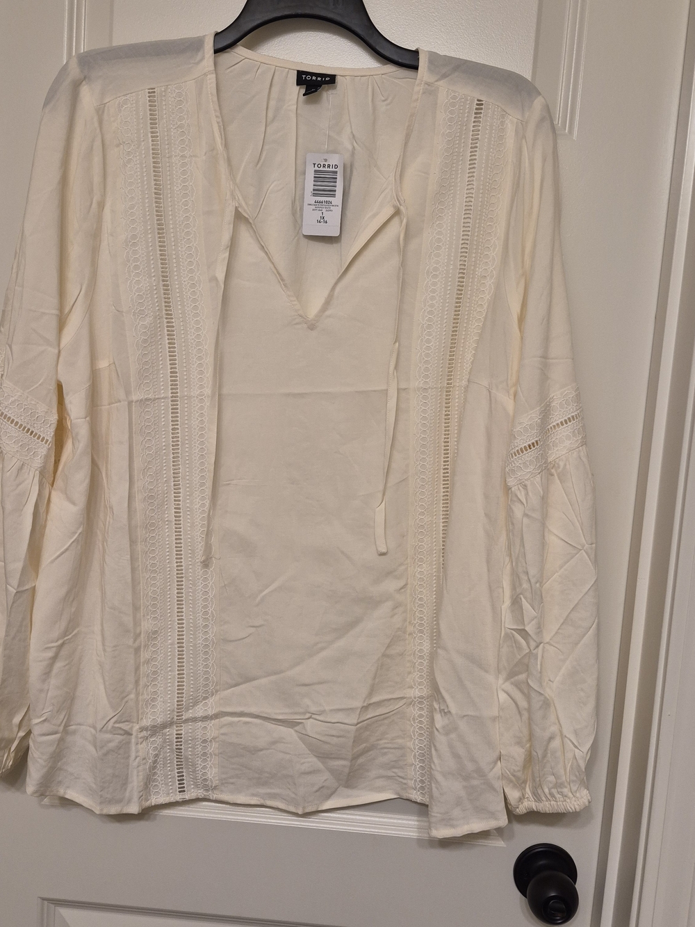 torrid Ivory Lace-Trim V-Neck Peasant Blouse